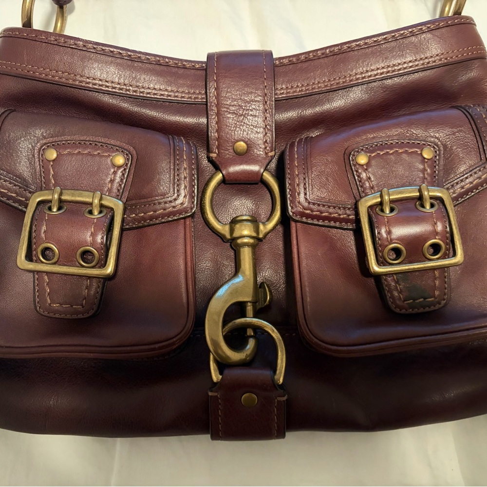 Coach Shoulder Bag in Deep Wine Leather with Brass Hardware - Picture 3 of 10